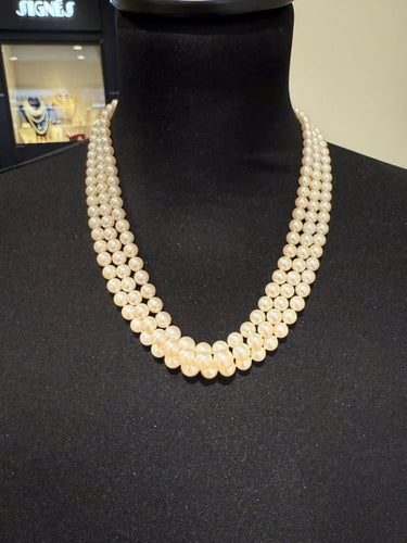 Collier Collier vintage 3 rangs de perles de culture, fermoir en or blanc 18 carats 58 Facettes 1.0000481/2