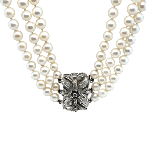 Collier Collier vintage 3 rangs de perles de culture, fermoir en or blanc 18 carats 58 Facettes 1.0000481/2