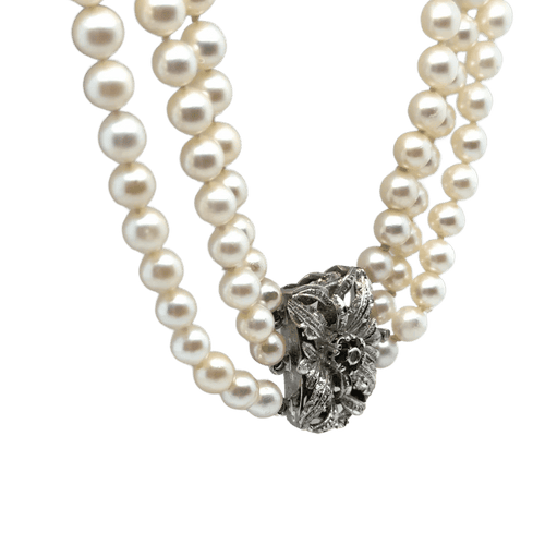 Collier Collier vintage 3 rangs de perles de culture, fermoir en or blanc 18 carats 58 Facettes 1.0000481/2