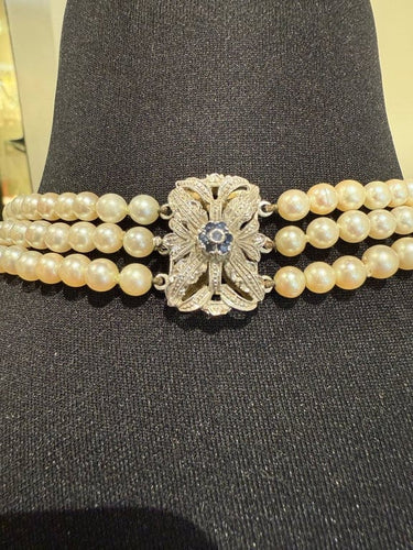 Collier Collier vintage 3 rangs de perles de culture, fermoir en or blanc 18 carats 58 Facettes 1.0000481/2