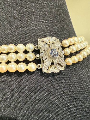 Collier Collier vintage 3 rangs de perles de culture, fermoir en or blanc 18 carats 58 Facettes 1.0000481/2