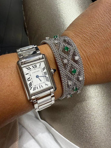 Bracelet Bracelet vintage en or blanc 18 carats serti de diamants et émeraudes 58 Facettes 1.0000651/3