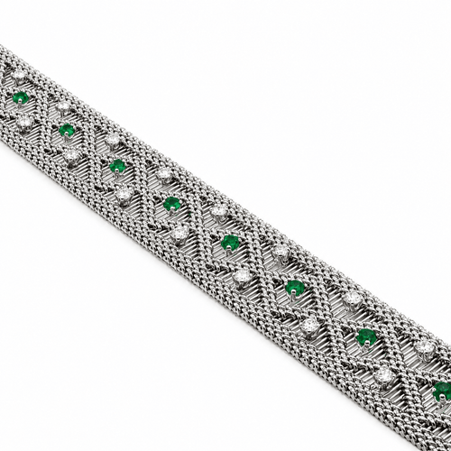 Bracelet Bracelet vintage en or blanc 18 carats serti de diamants et émeraudes 58 Facettes 1.0000651/3