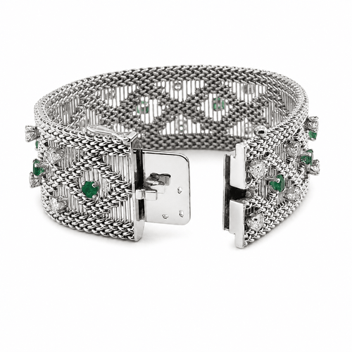 Bracelet Bracelet vintage en or blanc 18 carats serti de diamants et émeraudes 58 Facettes 1.0000651/3