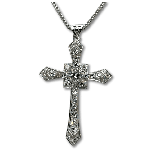 Pendentif Art déco - Pendentif croix en or blanc 18 carats et diamants 58 Facettes 1.0000716/2