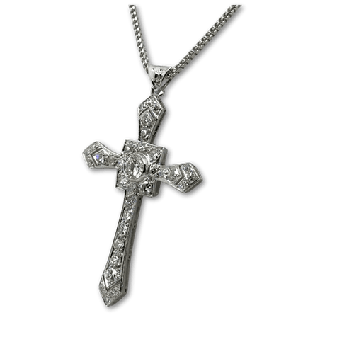 Pendentif Art déco - Pendentif croix en or blanc 18 carats et diamants 58 Facettes 1.0000716/2