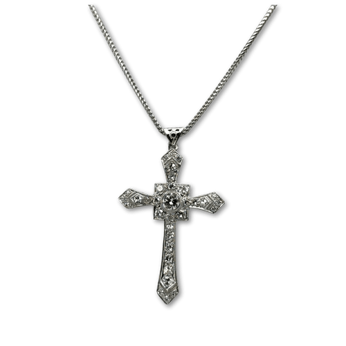Pendentif Art déco - Pendentif croix en or blanc 18 carats et diamants 58 Facettes 1.0000716/2