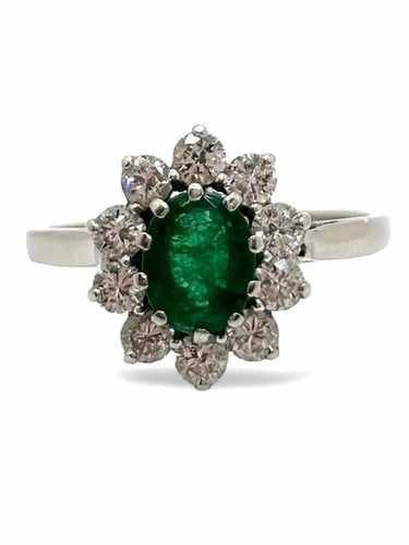 Bague 53 Bague en or blanc 18K avec émeraude 1 ct et diamants 0,80 ct 58 Facettes