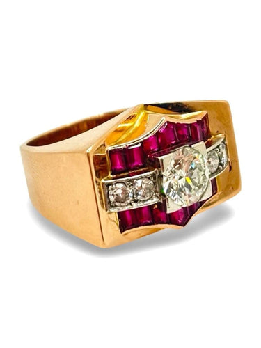 Bague 55.5 Tank - Bague vintage en or rose, diamants et rubis 58 Facettes