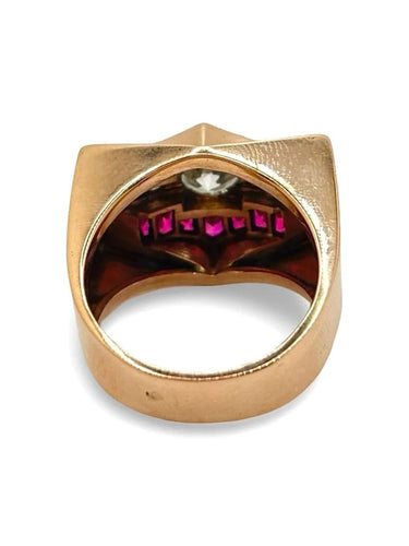 Bague 55.5 Tank - Bague vintage en or rose, diamants et rubis 58 Facettes
