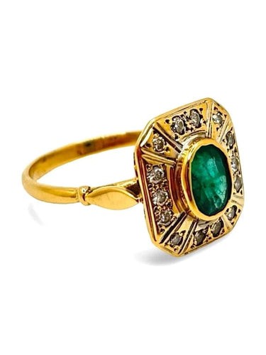 Bague 53.5 Bague en or jaune 18K avec émeraude 1 ct et diamants 0,15 ct 58 Facettes
