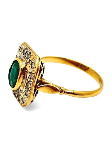 Bague 53.5 Bague en or jaune 18K avec émeraude 1 ct et diamants 0,15 ct 58 Facettes