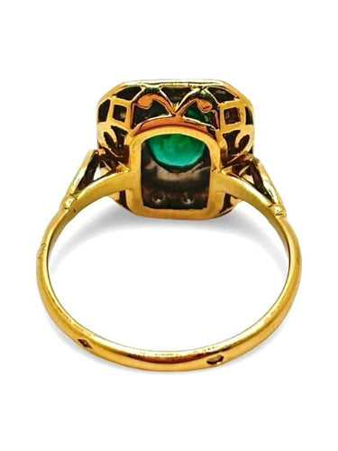 Bague 53.5 Bague en or jaune 18K avec émeraude 1 ct et diamants 0,15 ct 58 Facettes