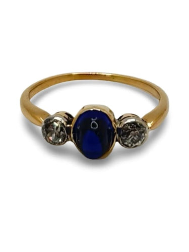 Bague 53 Bague en or rose 18K avec saphir cabochon et diamants 58 Facettes