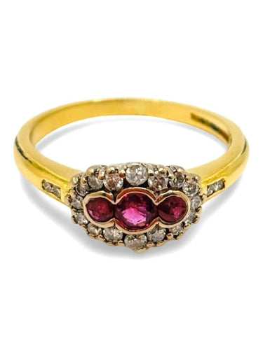 Bague 58 Bague ancienne en or jaune 18K avec rubis 0,25 ct et diamants 0,25 ct 58 Facettes