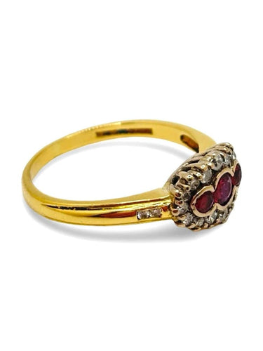 Bague 58 Bague ancienne en or jaune 18K avec rubis 0,25 ct et diamants 0,25 ct 58 Facettes