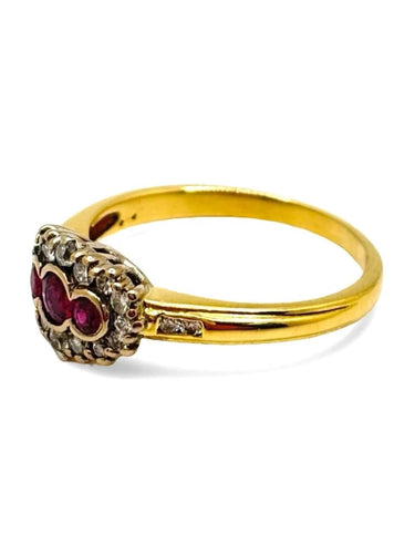 Bague 58 Bague ancienne en or jaune 18K avec rubis 0,25 ct et diamants 0,25 ct 58 Facettes