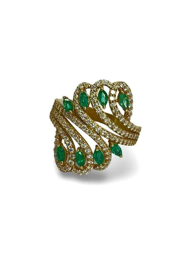 Bague 52 Bague en or rose 18K avec émeraudes et diamants 58 Facettes 00006501