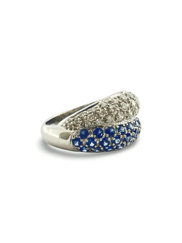 Bague 51 Bague demi-alliance en or blanc 18K saphirs et diamants 58 Facettes 00005901