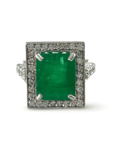 Bague 57 Bague en or blanc 18K avec émeraude 6 ct et diamants 58 Facettes 00016301