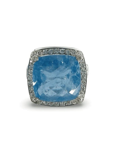 Bague 58 Bague en or blanc 18K avec aigue-marine 11,12 ct et diamants 58 Facettes 00016401