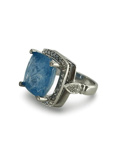 Bague 58 Bague en or blanc 18K avec aigue-marine 11,12 ct et diamants 58 Facettes 00016401
