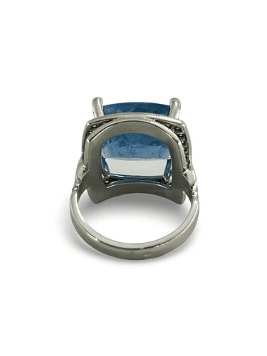 Bague 58 Bague en or blanc 18K avec aigue-marine 11,12 ct et diamants 58 Facettes 00016401