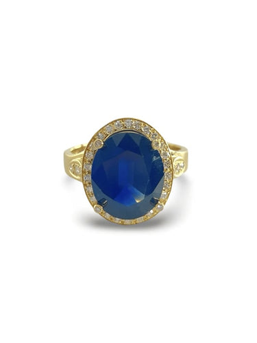 Bague 59 Bague en or jaune 18K avec saphir 7 carats et diamants 58 Facettes 00008401