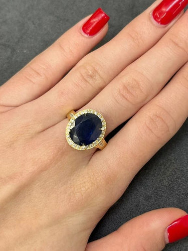 Bague 59 Bague en or jaune 18K avec saphir 7 carats et diamants 58 Facettes 00008401