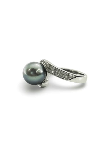 Bague 51 Bague en or blanc 18k avec perle de Tahiti et diamants 58 Facettes 00006201