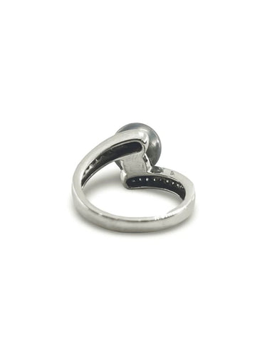 Bague 51 Bague en or blanc 18k avec perle de Tahiti et diamants 58 Facettes 00006201