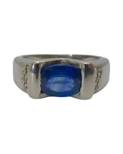 Bague 49.5 Bague en or blanc 18K sertie d’un saphir non chauffé et diamants 58 Facettes 00037801