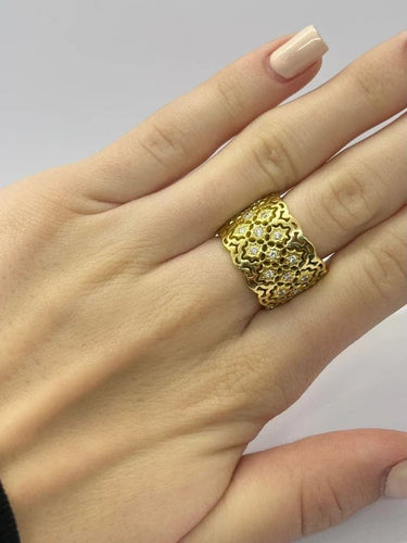 Bague 52 Bague vintage sertie de diamants en or jaune 18K 58 Facettes