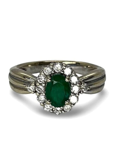 Bague 53 Bague en or blanc 18K avec émeraude 0,60 ct et diamants 1 ct 58 Facettes 00071401