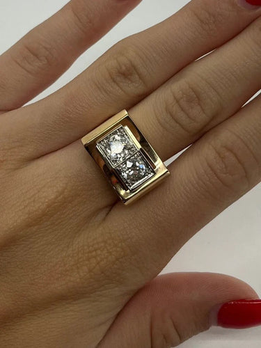 Bague 52 Bague Tank vintage en or rose 18K et diamants 1,80 ct 58 Facettes 70301
