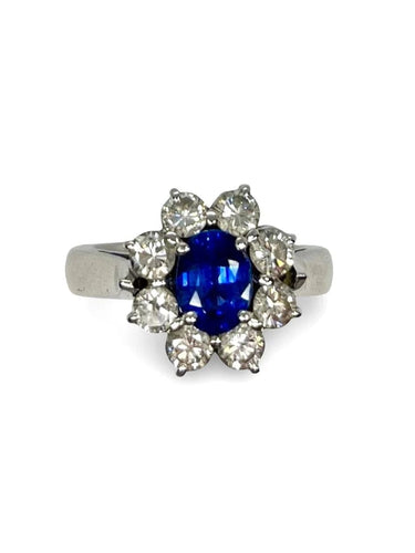 Bague 55 Bague marguerite en or blanc 18K, saphir 1,62 ct et diamants 1,30 ct 58 Facettes 00081701