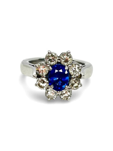 Bague 55 Bague marguerite en or blanc 18K, saphir 1,62 ct et diamants 1,30 ct 58 Facettes 00081701