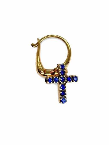 Boucles d'oreilles Pomellato - Boucle d’oreille Croix en or jaune et saphirs 0,18 ct 58 Facettes 991