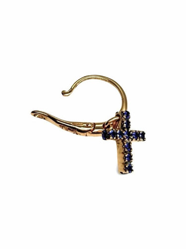 Boucles d'oreilles Pomellato - Boucle d’oreille Croix en or jaune et saphirs 0,18 ct 58 Facettes 991
