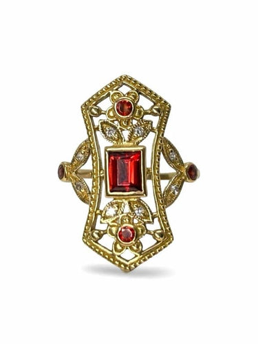 Bague 52 Bague ancienne en or jaune 18K avec grenats et diamants 58 Facettes 1064