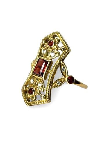 Bague 52 Bague ancienne en or jaune 18K avec grenats et diamants 58 Facettes 1064