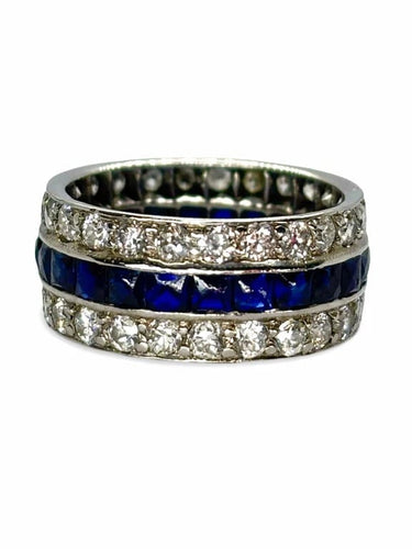 Bague 51.5 Alliance tour complet en or blanc 18K, saphirs et diamants 58 Facettes 737