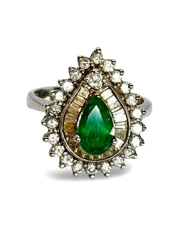 Bague 53.5 Bague en or blanc 18K avec émeraude 1,2 ct et diamants 1 ct 58 Facettes 1240