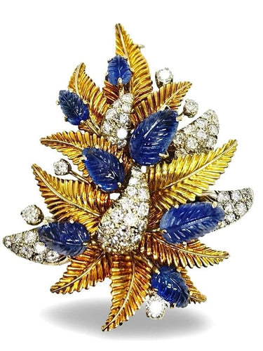 Broche Missiaglia - Broche en or jaune 18K saphirs et diamants 58 Facettes 1254