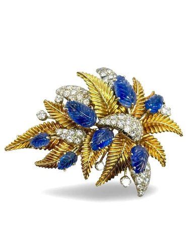 Broche Missiaglia - Broche en or jaune 18K saphirs et diamants 58 Facettes 1254