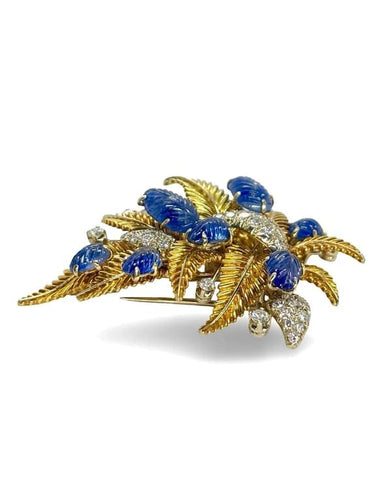 Broche Missiaglia - Broche en or jaune 18K saphirs et diamants 58 Facettes 1254