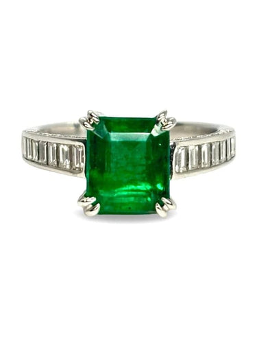 Bague 54.5 Bague en or blanc 18K avec émeraude 3 ct et diamants 0,48 ct 58 Facettes 1289