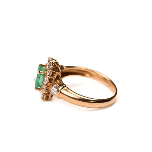 Bague 53 Bague marguerite vintage en or jaune, émeraude de Colombie et diamants 58 Facettes LMB-312
