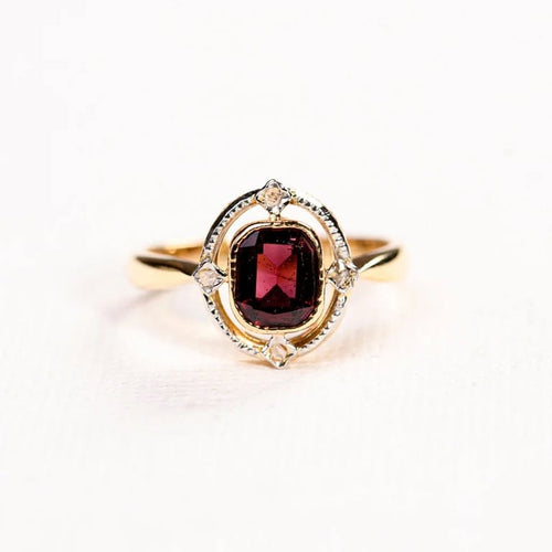 Bague 48 Bague ancienne grenat et diamants en or 18K et platine 58 Facettes LMB-288
