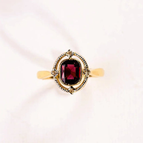 Bague 48 Bague ancienne grenat et diamants en or 18K et platine 58 Facettes LMB-288